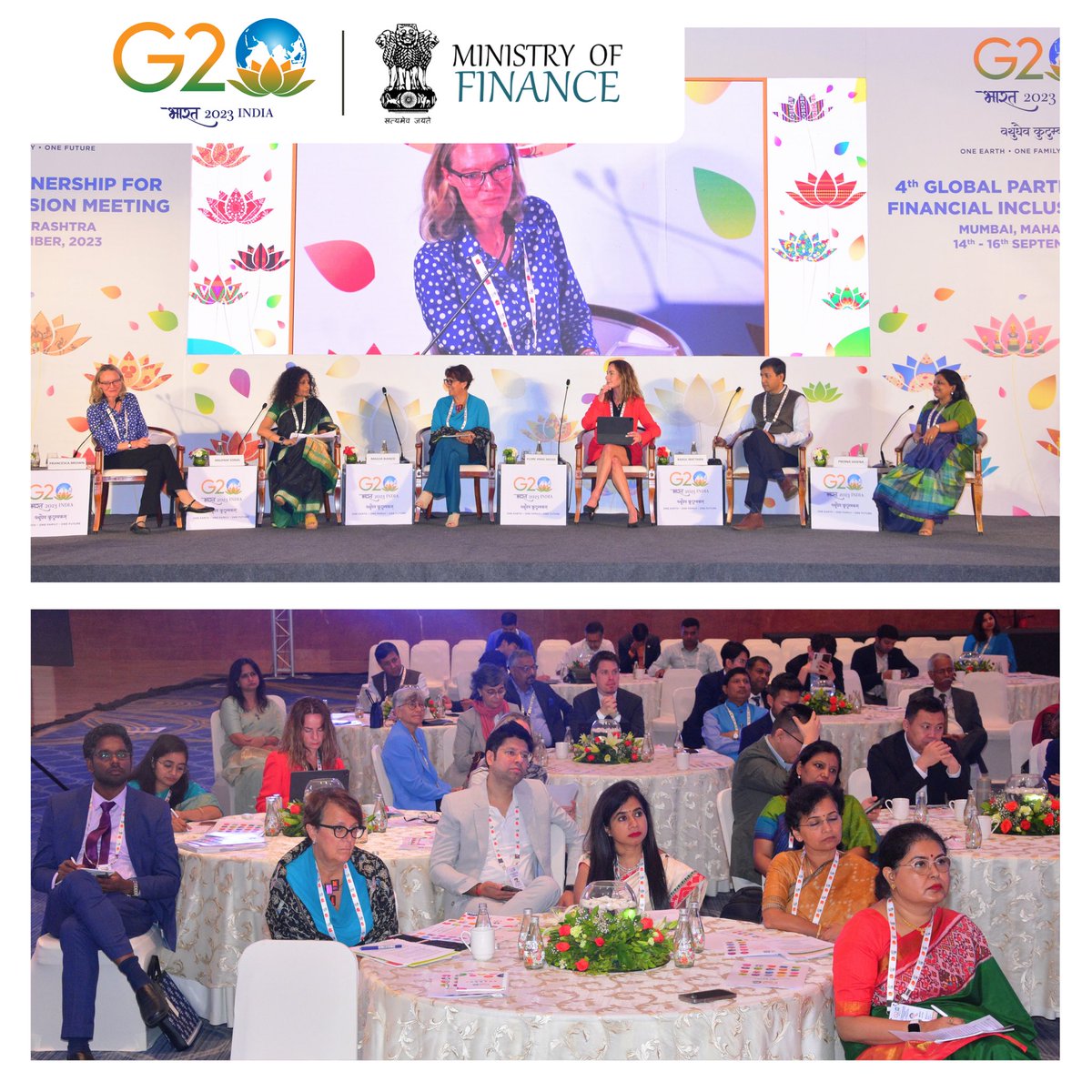 FinMinIndia's tweet photo. On Day 3️⃣ of the 4️⃣th  #GPFI meeting, delegates engaged in an insightful Symposium on 'Advancing Financial Inclusion through Digital Public Infrastructure: Empowering Consumers through Digital and Financial Literacy and Consumer Protection'  under #G20India Presidency in #Mumbai.

@g20org @RBI #OneEarthOneFamilyOneFuture #VasudhaivaKutumbakam #FinancialInclusion #DigitalPublicInfrastructure #ConsumerProtection