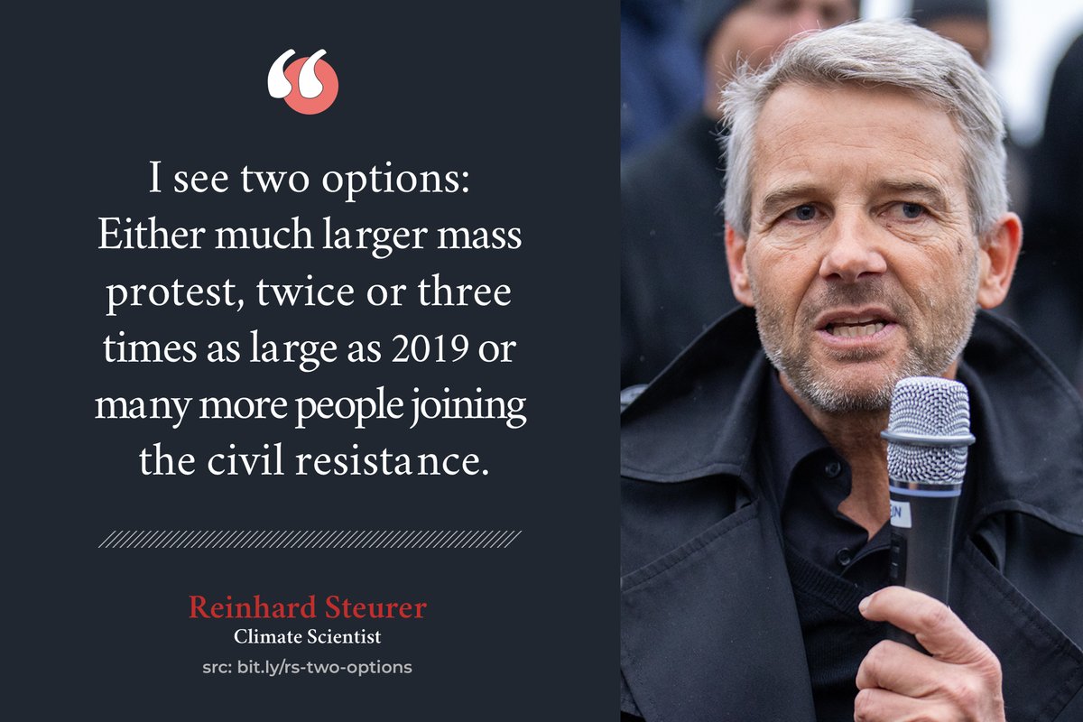 “I see two options: Either much larger mass protest, twice or three times as large as 2019 or many more people joining the civil resistance.” — <a href="/R_Steurer/">Reinhard Steurer (Engl. Account)</a> #FridaysforFuture #EndFossilFuels #ClimateStrike
bit.ly/rs-two-options