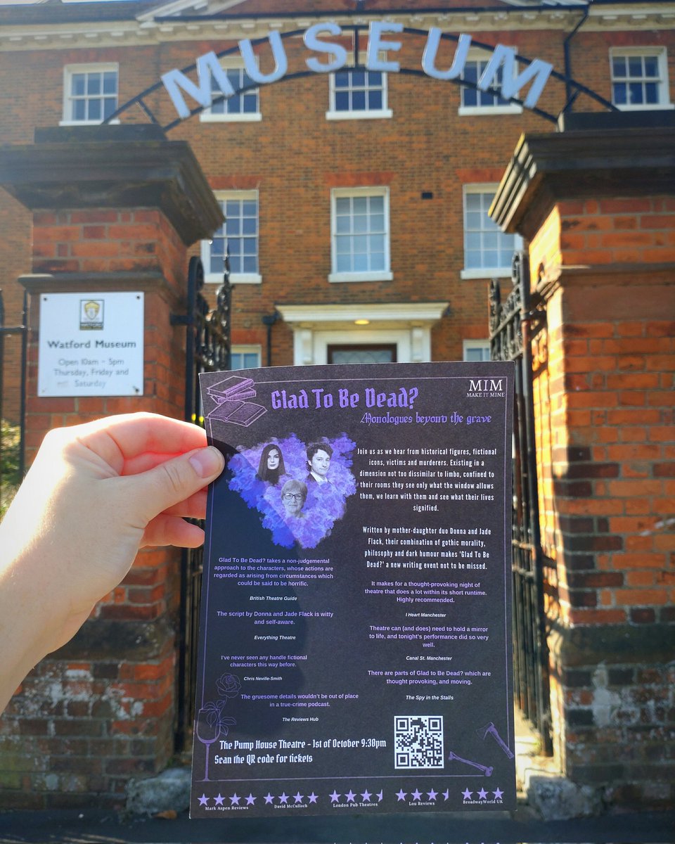 Make It Mine (@mimtheatre) on Twitter photo We're everywhere.
Come see our show, The British Theatre Guide liked it if that's anything to go by... 😉👻
watfringe.co.uk/events/glad-to…
<a href="/PumpHouseCentre/">Pump House Theatre and Arts Centre</a> <a href="/WatfordFC/">Watford Football Club</a> We're everywhere.
Come see our show, The British Theatre Guide liked it if that's anything to go by... 😉👻
watfringe.co.uk/events/glad-to…
<a href="/PumpHouseCentre/">Pump House Theatre and Arts Centre</a> <a href="/WatfordFC/">Watford Football Club</a>
