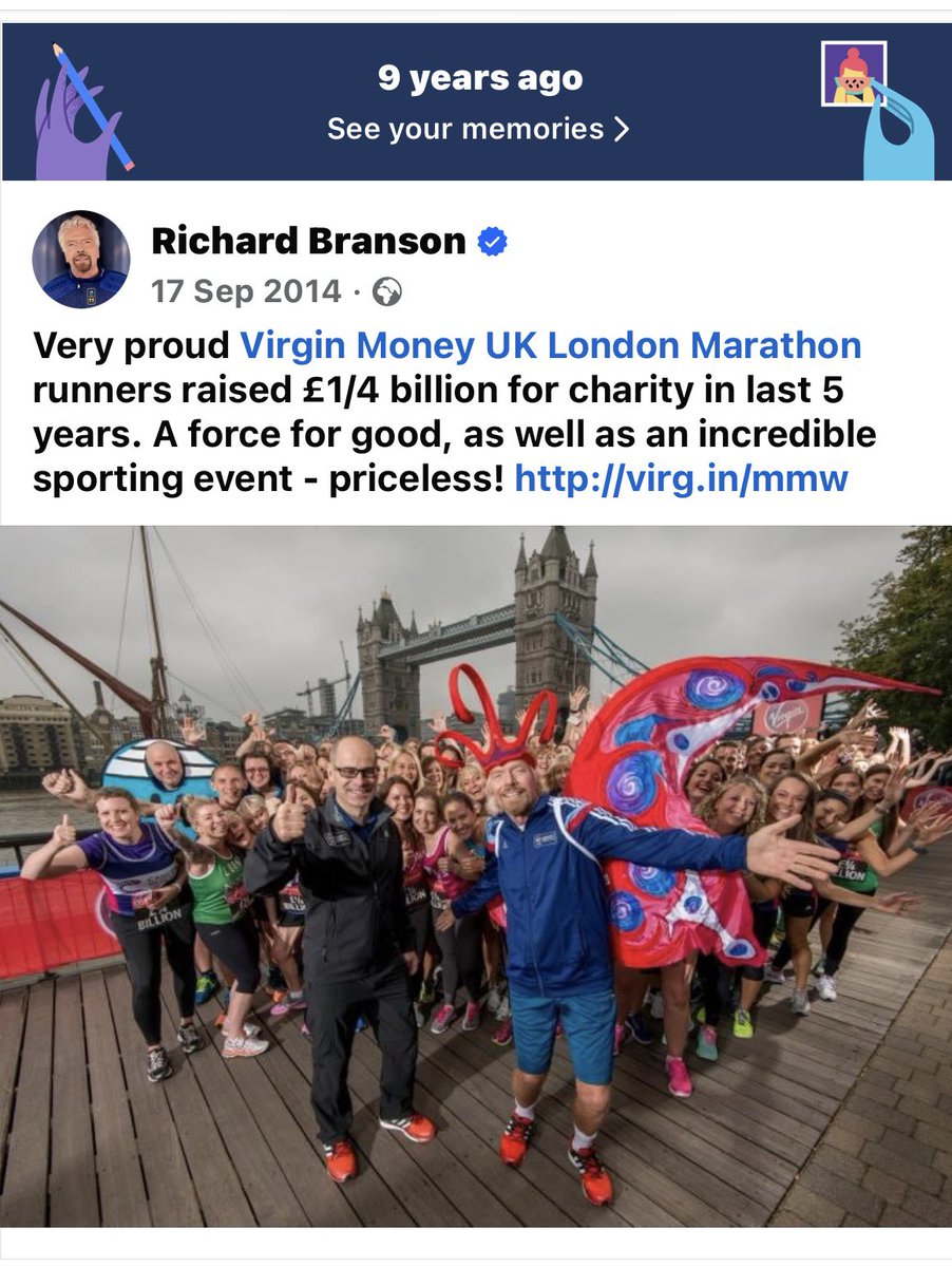 RunFindlayRun's tweet photo. Happy memories of helping @richardbranson celebrate the @Virgin partnership raising £250m for charities with @LondonMarathon dressed as Mr Bump and jumping for joy https://t.co/RkedEuQLuX
