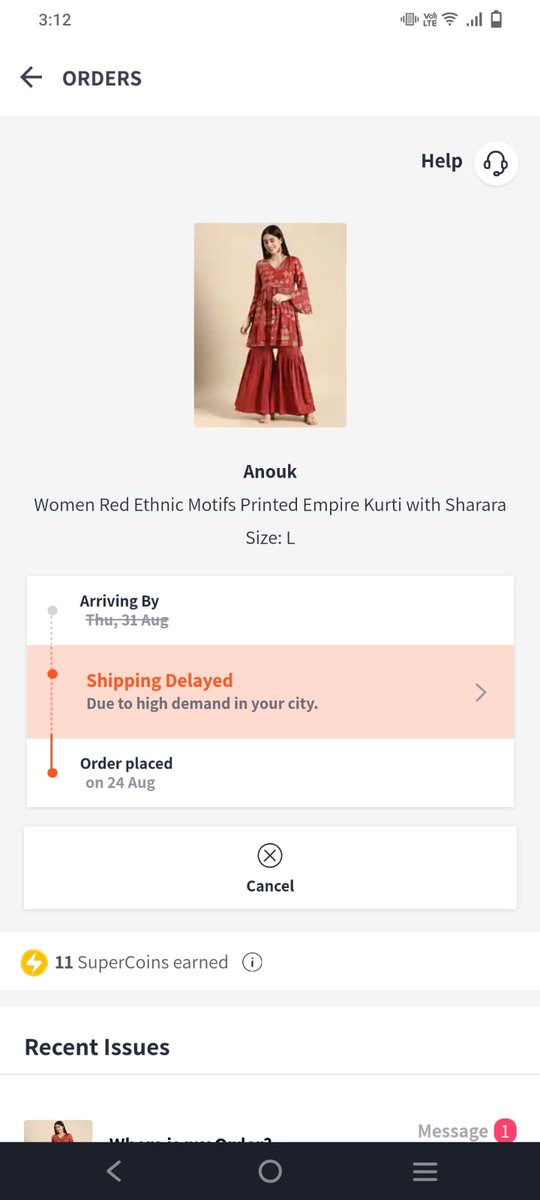 Mohnis08's tweet photo. Order delayed by more than 15 days after calling myntra support the only resolution I get is to wait for 24 hours again and again.  It's customer harrasment that I have to  call myntra for my money and they say give me more time
@MyntraSupport @myntra
#myntrascam @jagograhakjago https://t.co/9c6OqzbVoZ