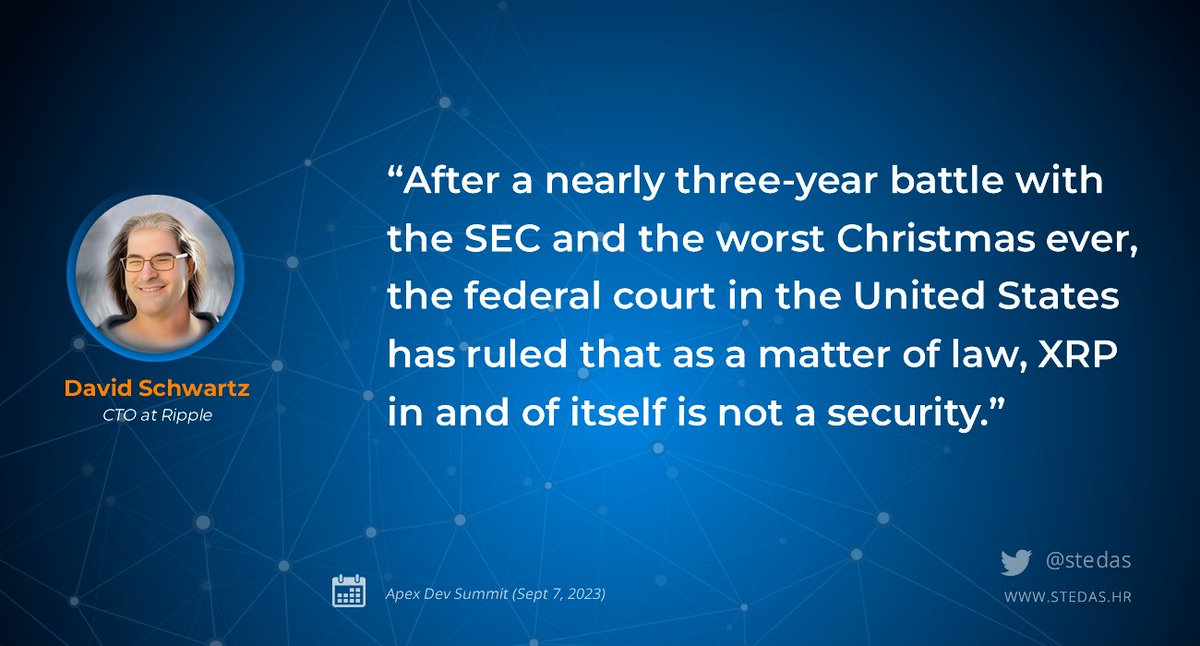stedas's tweet photo. "The federal court in the United States has ruled that as a matter of law, XRP is not a security." 
- David Schwartz, CTO @Ripple 

$XRP #fintech #crypto https://t.co/z1WllIE1uF