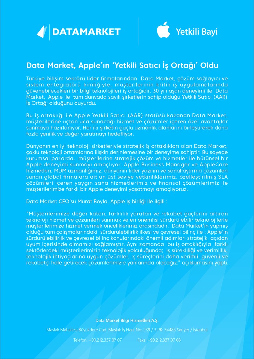 Apple Business Manager ve AppleCare hizmetleri, MDM uzmanlığımız, lider yazılım çözümleri sunan global firmalara ait yetkinliklerimiz, özelleştirilmiş SLA çözümleri, saha hizmetlerimiz ve finansal çözümlerimiz ile müşterilerimize farklı bir Apple deneyimi yaşatmayı amaçlıyoruz.