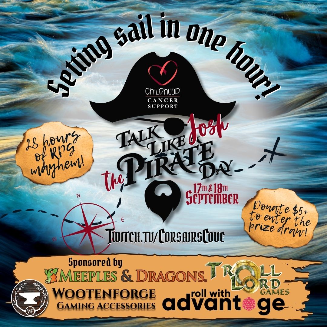 Corsairs_Cove's tweet photo. We are but 1 hour from 28 hours of gaming funtimes!
HUGE thanks to our sponsors: @wootenforge, @rollwiadvantage, @Meeples_Dragons and @trolllordgames ❤❤❤
Donate $5+ to go into the draw to win some amazing prizes from these generous folks!
All money raised goes to @ccsaus🥰 https://t.co/gRtPqcvLIV