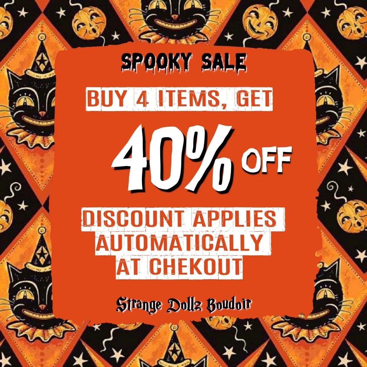 StrangeDollz's tweet photo. 🔥BUY 4 ITEMS = GET 40% OFF ! Discount applies automatically at checkout: https://t.co/V9ND4uJ4Qr +You can also add our items to your #Throne wishlist as we are a #ThronePartnerStore 👑🎁 #twitchtv #thronegifts #goth #poupettekenza #pastelgoth #halloween #discount #England https://t.co/p6lkxXcKnC