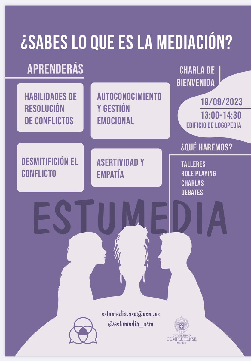 ¿Sabes qué es la mediación? No te pierdas la charla organizada por ESTUMEDIA <a href="/SOU_Psicologia/">SOU_PsicologíaUCM</a>