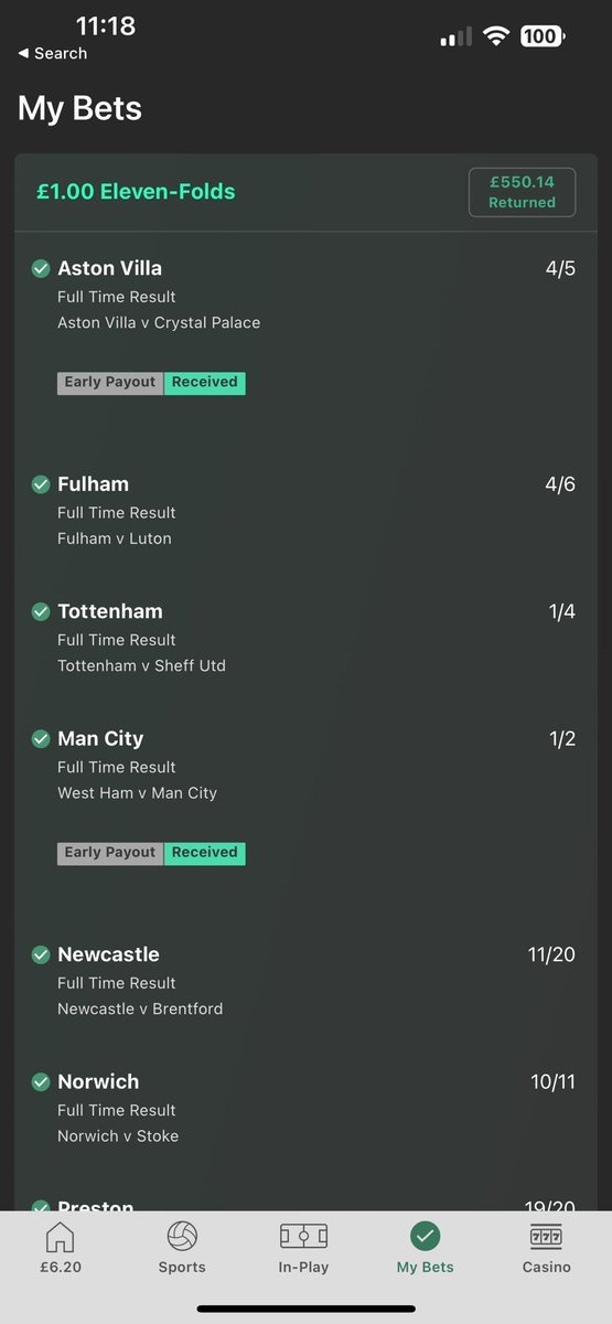 MRADX11's tweet photo. @BadManBetting Nice surprise to wake up to this morning after thinking all my bets were knackered 🤣 550/1 https://t.co/YTBPUET100