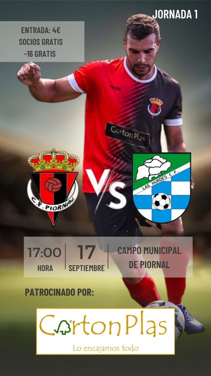 🔥¡HOY JUGAMOS!🔥

Comenzamos la competición en casa, Con nuestra Afición. Os esperamos a todos esta tarde para animar al Equipo que buscará conseguir los 3 primero puntos en Liga.

🆚<a href="/HurdesLas/">Las Hurdes</a>
📅17/09/23
⏰17:00h
🏟Municipal de Piornal

Jornada 1 patrocinada por <a href="/cartonplas/">CARTONPLAS</a>