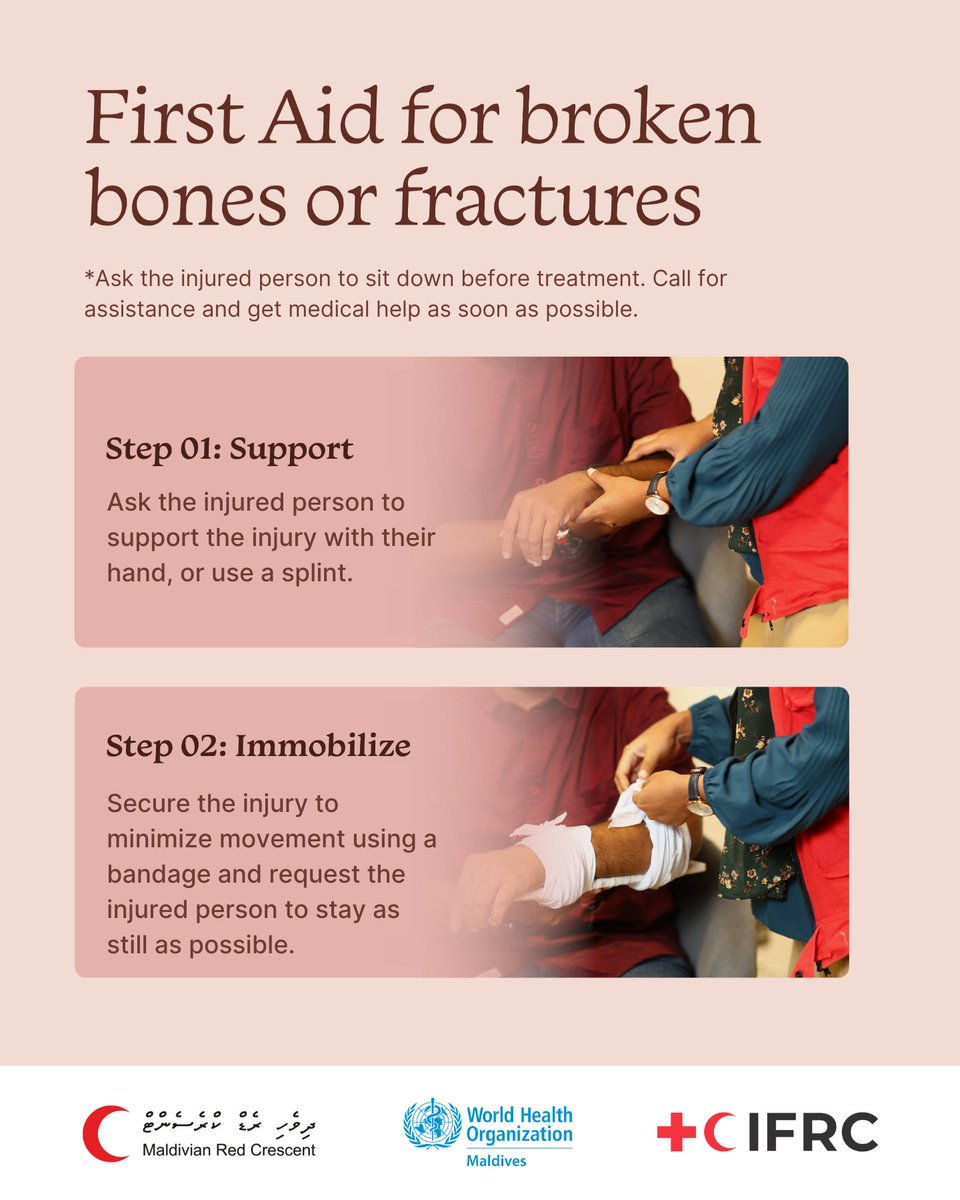 maldivianrc's tweet photo. It's #FirstAidFriday - want to know how to perform first aid for broken bones or fractures?

Here are some simple steps to follow.

#Heyohithun ❤️ https://t.co/jlveDYVawA