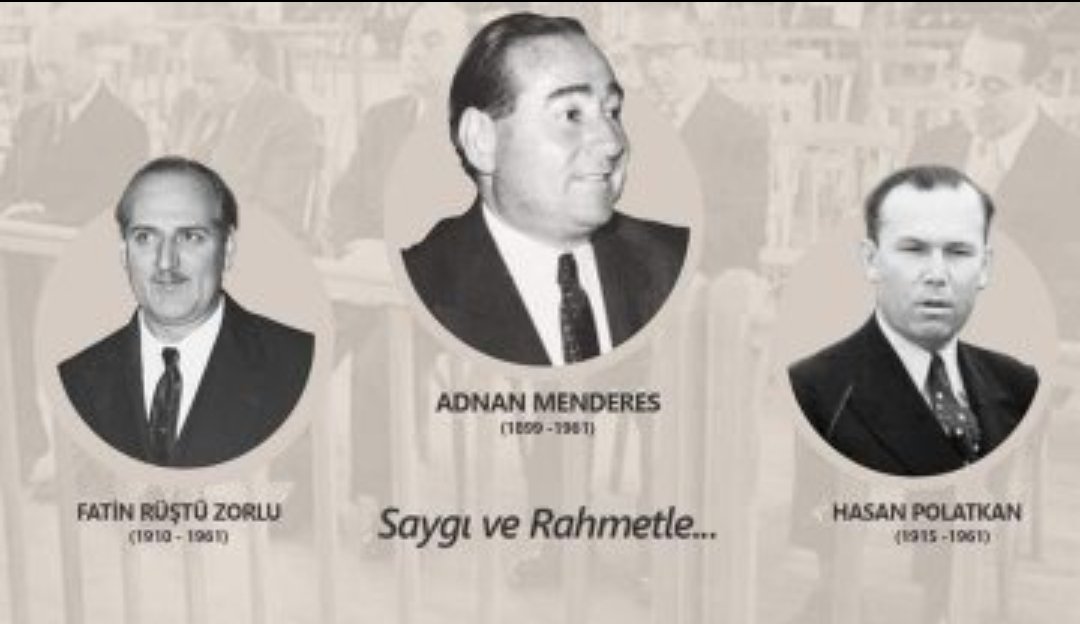 Serafetin_yigit's tweet photo. #17Eylül1961 Merhum Başbakanımız #AdnanMenderes'i ve dava arkadaşları Fatin Rüştü Zorlu ile Hasan Polatkan'ı vefatlarının 62.Yıldönümünde saygı, rahmet ve minnetle anıyorum.
Ruhları Şad mekanları cennet olsun. https://t.co/jaXFxhuk19