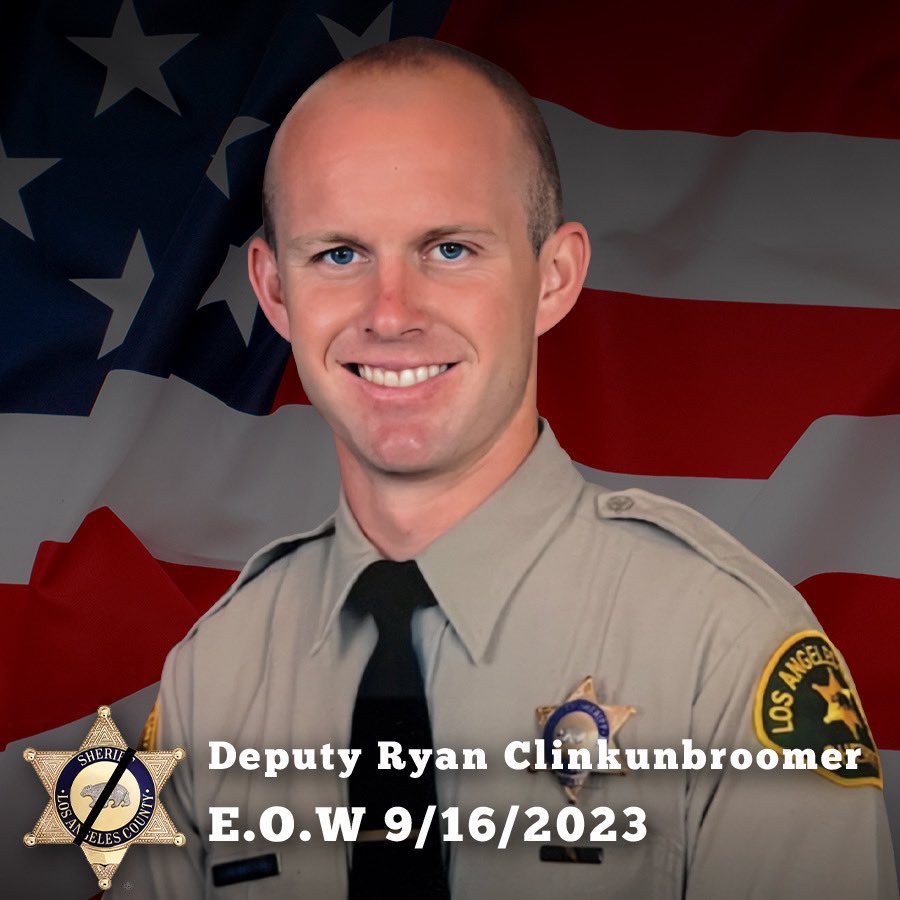 MarinaMedvin's tweet photo. A 3rd generation LA county sheriff’s officer, Deputy Ryan Clinkunbroomer, 30, was executed by being shot in the back of his head as he was operating his patrol car, which at the moment of the attack was stopped at a red light. He proposed to his girlfriend just days prior. 

His killer is still on the loose. They need the public’s help.