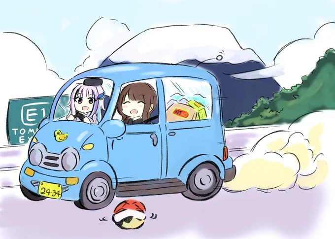 本日の鳥山先生っぽい車と声優さん+Vのらくがきは地元を爆走するリゼ・ヘルエスタ皇女殿下と上田麗奈さんです。世間は3連休なのかな?ゆっくりオズ越しくださいませ～  #ペンの向くまま気の向くまま #上田麗奈 #ヘル絵スタ 