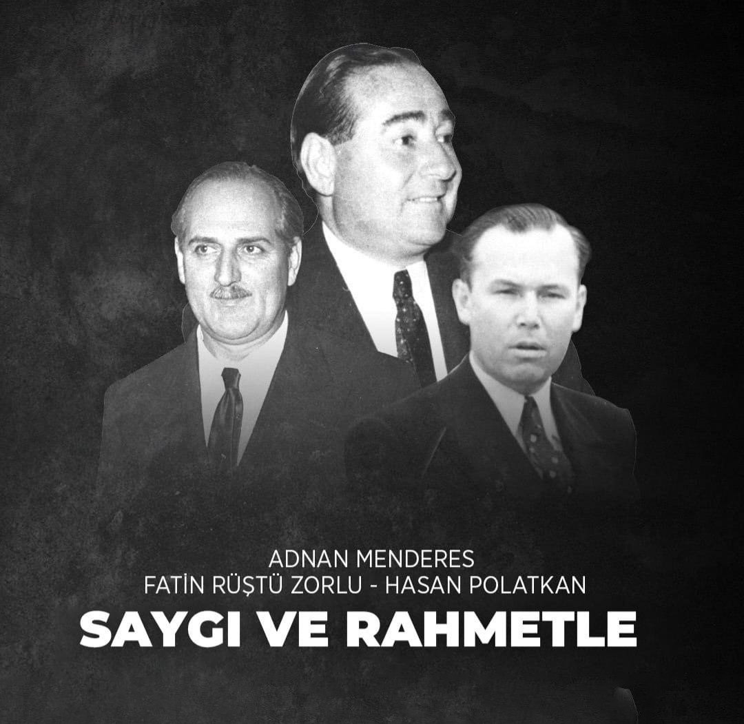 tunc2156tunc's tweet photo. Merhum Başbakanımız Adnan Menderes ile yol arkadaşları Fatin Rüştü Zorlu ve Hasan Polatkan’ı rahmetle, saygıyla yad ediyorum.

Ruhları şad olsun 🇹🇷 https://t.co/GwGvKPw1eV