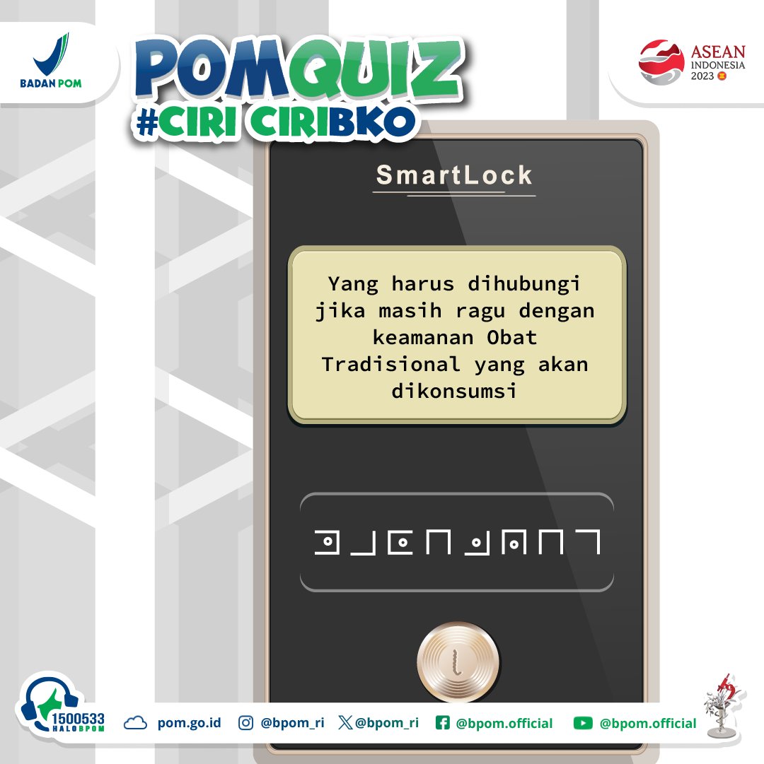 #BPOMRI
#SahabatBPOM
#POMQUIZ
#kuis
#Giveaway
#ObatTradisional
#PublicWarning
#kataBPOM
#HALOBPOM1500533