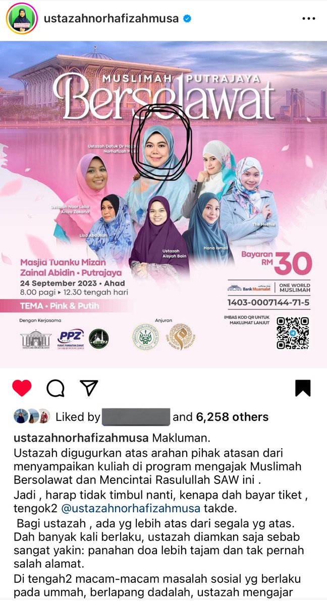 amrufateh's tweet photo. Tudiaa, Kerajaan Madani jenis apa mcmni ? Program ni dah dpt kelulusan lama dah pastu ada arahan dr pihak atasan Ustazah Norhafizah Musa dibatalkan ceramah secara tibe2 🤦🏻

Konsert Coldplay dialukan, The 1975 LGBT dilepaskan, joget Kepci halal. Majlis ilmu asatizah byk disekat 🤦🏻 https://t.co/vURHubtl5y