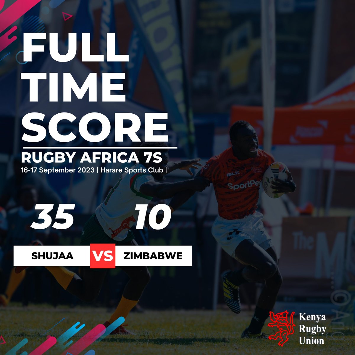 KenyaSevens's tweet photo. We march into the cup final with a clinical win over hosts Zimbabwe.

Try Scorers
Patrick Odongo (1)
Nygel Amaitsa (1)
John Okoth  (2)
George Ooro  (1)

Conversions
Tony Omondi  (5)

#Shujaa #RugbyAfrica7s https://t.co/THuflBNXIH