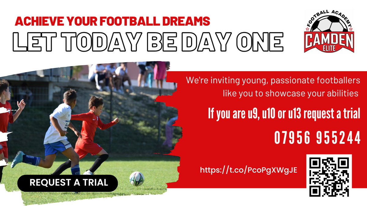 Ready to take your football skills to the next level? Join our elite football team and prove your talent on the pitch! We're inviting young, passionate footballers like you to showcase your abilities. Request a trial now on forms.gle/97q2GntPmLJXbh…