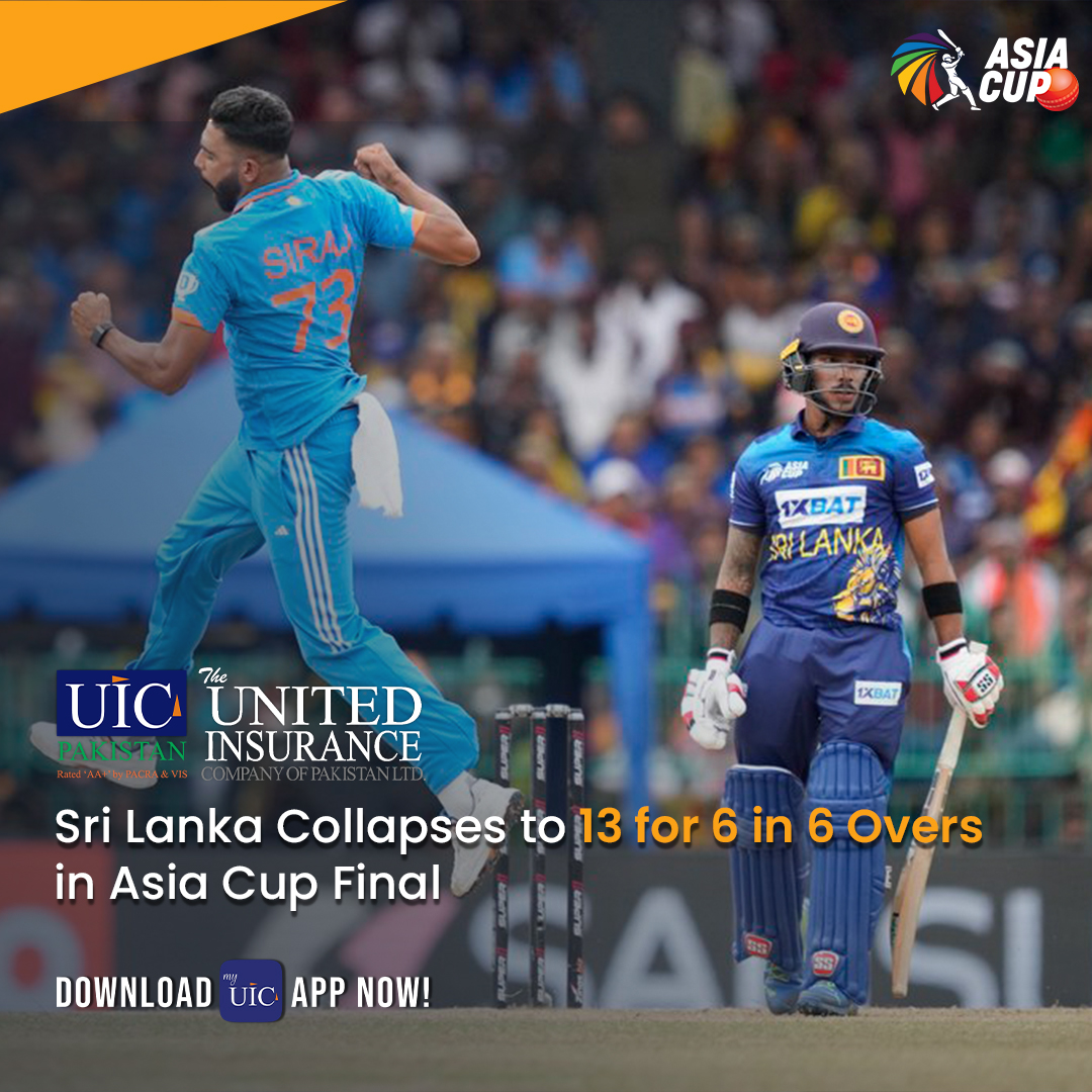 UIC_Pakistan's tweet photo. Sri Lanka faces a challenging situation in the Asia Cup Final against India, with six wickets down within the first six overs and just 13 runs.
#UIC #INDvsSL #AsiaCup2023 #CricketFever #BattleOfChampions #unitedinsurance #myUIC #AsiaCupFinal https://t.co/9ssXLjo25e