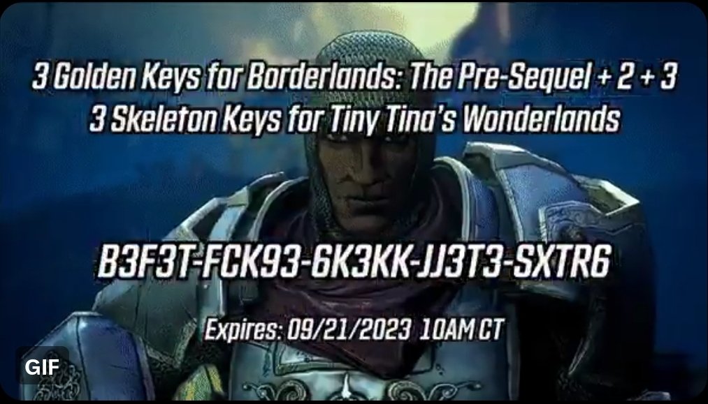 Here’s a free SHiFT code for Golden Keys and Skeleton Keys for Borderlands 2, TPS, 3 and Wonderlands on all platforms: B3F3T-FCK93-6K3KK-JJ3T3-SXTR6 Redeem in-game or at shift.gearbox.com. Expires 9/21. Good luck Vault Hunters! #boarderlands #TinyTinasWonderlands