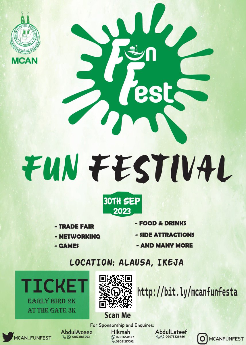 Mcan_funfest's tweet photo. Assalamu Alaykum Waramotullah guys, 
We are having a quick challenge, we will pick 3 winners from each social media, are going to win a free ticket to the event. 
The rules are very simple https://t.co/13SZ36syiQ