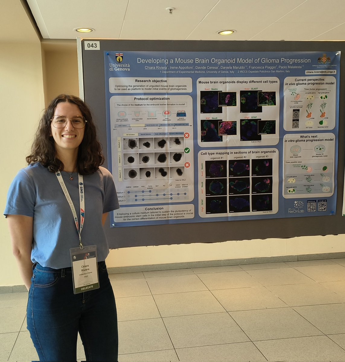 ChiaraRiviera's tweet image. Had an incredible experience presenting my first poster at the #PhDMeeting of #SINS23! Shared the initial results of my PhD project. 📊 Exciting journey ahead in #NeuroOncology 🧠