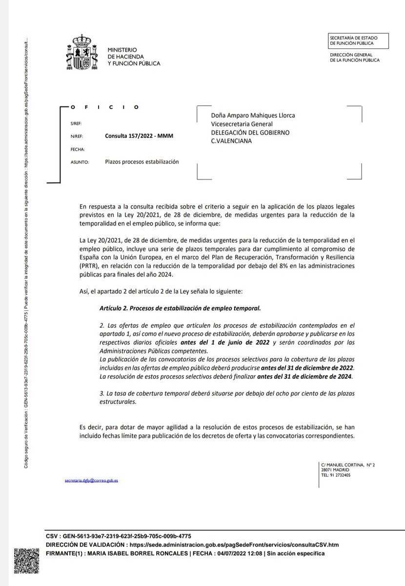 Interna64275575's tweet photo. Según instrucción de la DG de Función Pública del Ministerio de Hacienda los plazos para publicar la OPE de estabilización (31-12-2023) y resolver la convocatoria de concurso de méritos (31-12-2024) no son esenciales lo que implica 3 cosas: abro hilo... https://t.co/CNxJmwbGCK