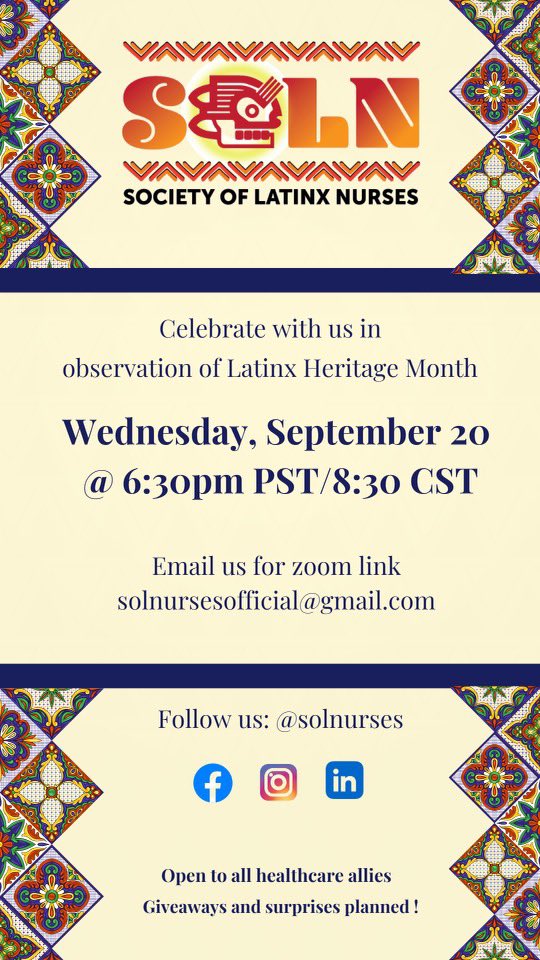 Nursing and allied health fam - please join us this week in the spirit of Latinx/Hispanic Heritage Month! #SOLN #Nursing