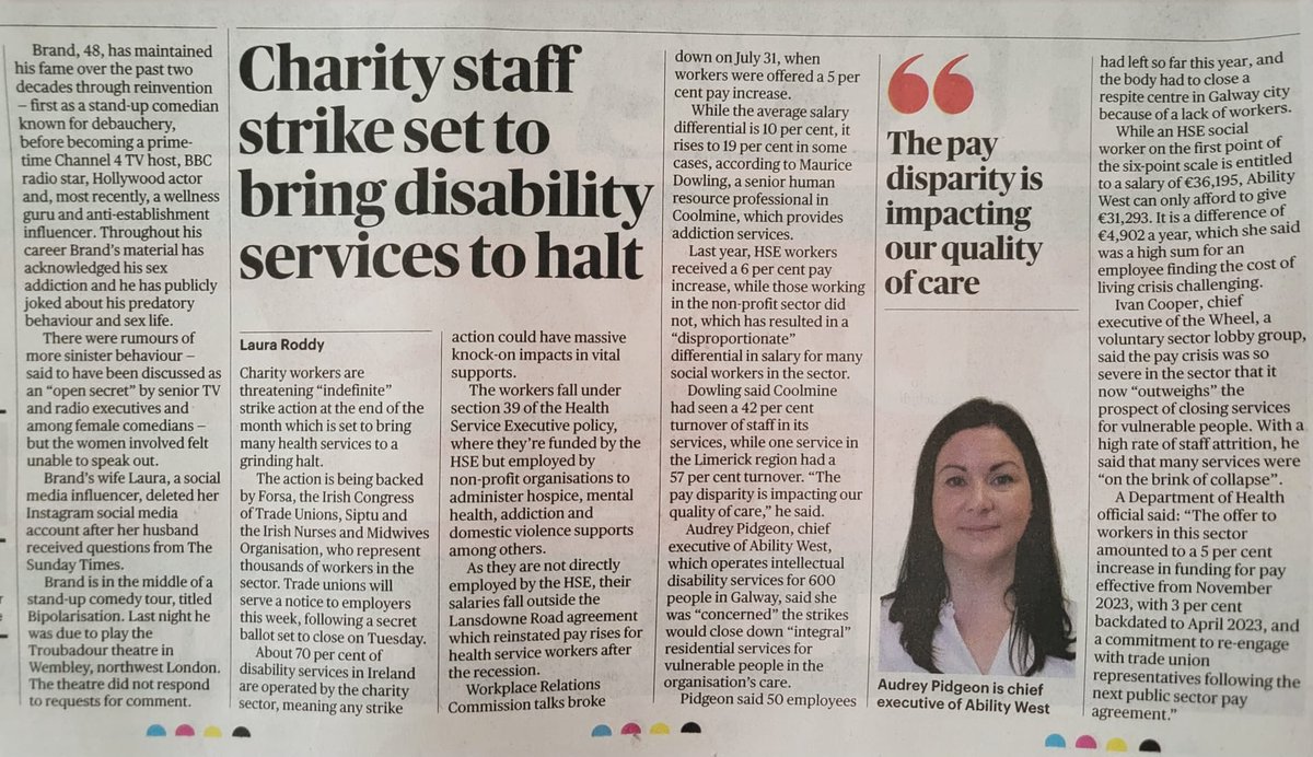 In today’s @thetimesIE: the pay disparity between workers in community health &amp; social care services and public sector workers doing equivalent work is affecting the quality of care.  Solutions outlined in our #CivilSocBudget submission: wheel.ie/policy-campaig… #Budget2024