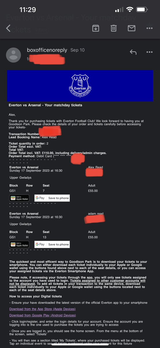 alex_read03's tweet photo. @evertonspares 2 spares for Arsenal today, bought for 55 each but willing to let them go for 35, been offered hospitality! Can just email the tickets https://t.co/3K9bIPOBH4