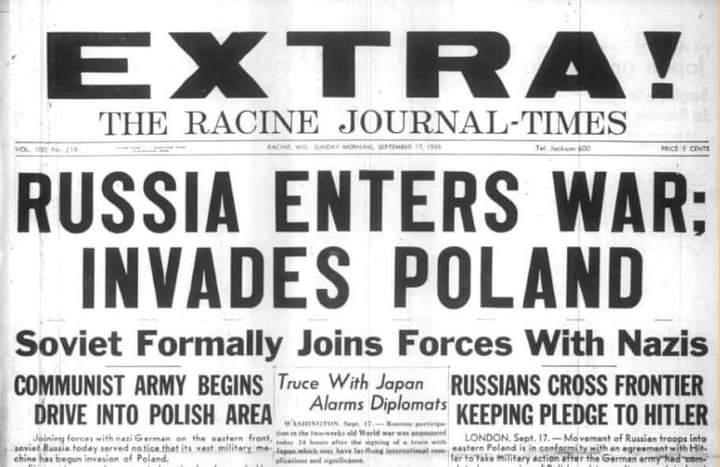 Maanta oo kale Midowgii Soofiyeeti waxa uu galay Dagaalkii Labaad ee Adduunka 17kii Sebtembar 1939 isagoo duullaan ku ah Poland, si waafaqsan hab-maamuuska sirta ah ee heshiiskii Molotov–Ribbentrop  ee Naasigii Jarmalka.  Midowgii Sofiyeeti ka dib waxa uu weerarey Finland.