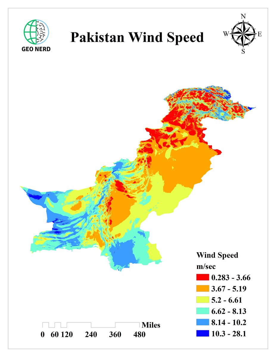 geonerd88's tweet photo. 🌬️ Exploring Pakistan's Wind Speed Map with Precision! 🗺️
Greetings from Geo Nerd - Your Trusted GIS Experts! 🌍🤓
We are thrilled to present our latest breakthrough in Geographic Information Systems (GIS) technology: the Pakistan Wind Speed Map. 🌬️🇵🇰
#geonerd88 https://t.co/sLcAMEF9Bh
