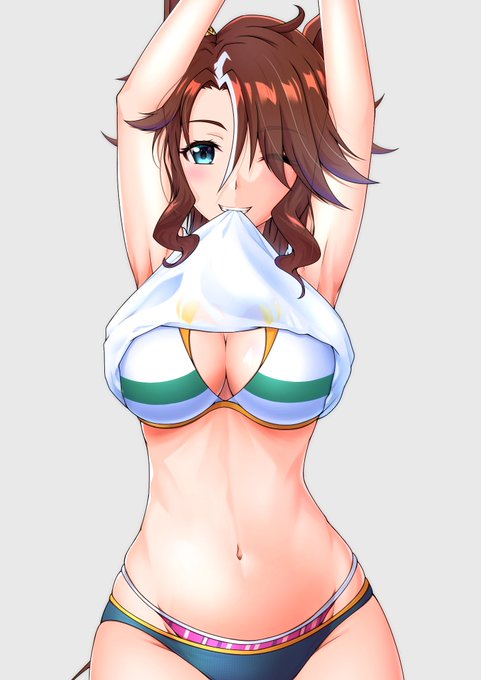 【再掲です】リクエストで描かせていただきました!勝負服をイメージした水着メジロパーマーです!Skeb詳細はプロフィールにて#ウマ娘 