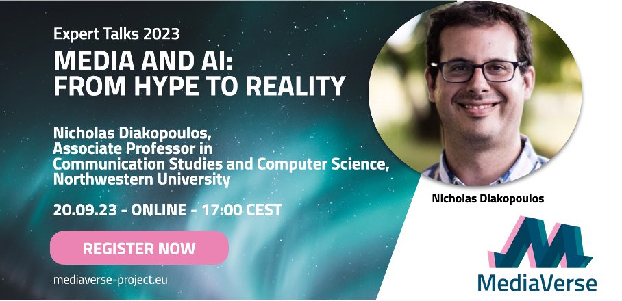 What are your thoughts on #AI platforms such as #ChatGPT?
Scary? Promising?
Nicholas Diakopoulous (<a href="/ndiakopoulos/">Nicholas Diakopoulos</a>) of <a href="/NorthwesternU/">Northwestern</a> can provide a reality check of what to expect.
Join our FREE #ExpertTalk on 20/9/23, organized by us &amp; <a href="/TrubloEu/">TruBlo - EU Research initiative, part of @NGI_EU</a>: mediaverse-project.eu/2023/09/17/med…