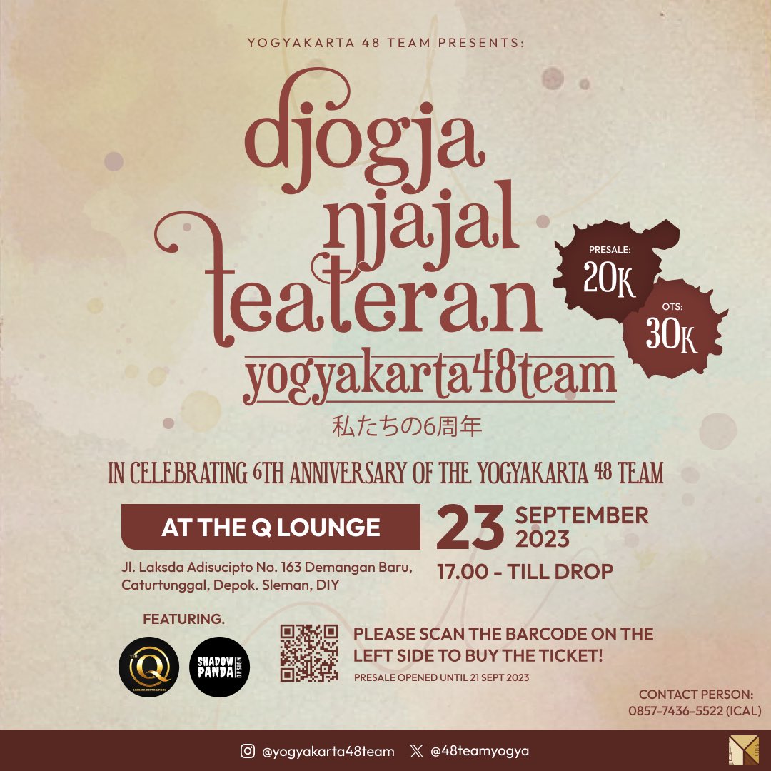 48teamyogya's tweet photo. "DJOGJA NJAJAL TEATERAN"

Dalam rangka memperingati ulang tahun ke-6, Yogyakarta 48 Team mengadakan acara karaoke yang bertajuk "Djogja Njajal Teateran". https://t.co/VMy31eGT0H