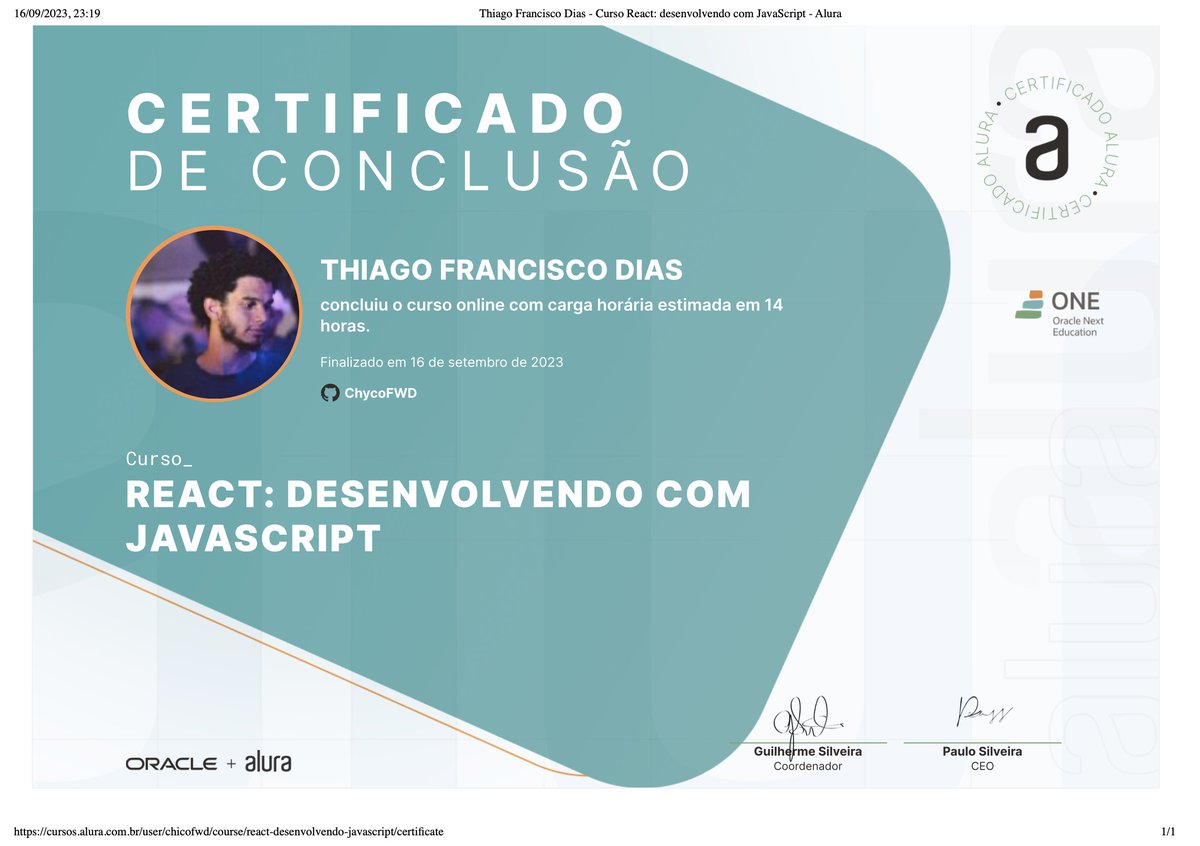 chicofwd's tweet photo. delicinha ! #webdev #developer #javascript #react #reactjs #dev #orace #one #alura #frontend https://t.co/lNmemip0r1
