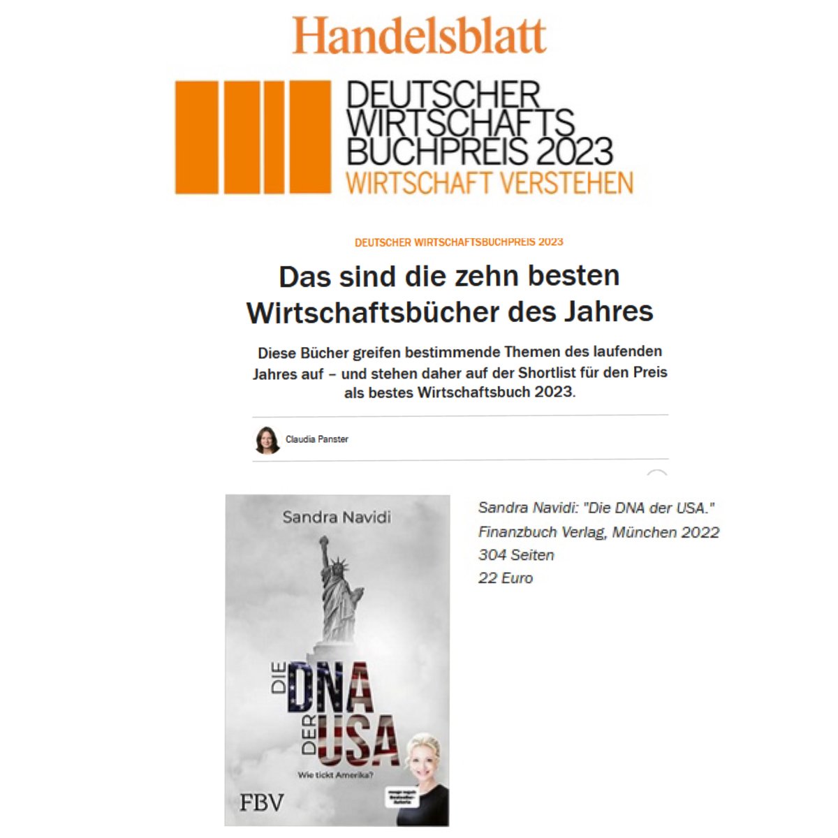 SandraNavidi's tweet image. Mein drittes Buch „Die DNA der USA: Wie tickt Amerika“ ist für den DEUTSCHEN WIRTSCHAFTSBUCHPREIS 2023 nominiert!
handelsblatt.com/arts_und_style…
#DieDNAderUSA tinyurl.com/Navidi-USA
Mein erstes Buch „Super-hubs: Wie die Finanzelite und ihre Netzwerke die Welt regieren“…