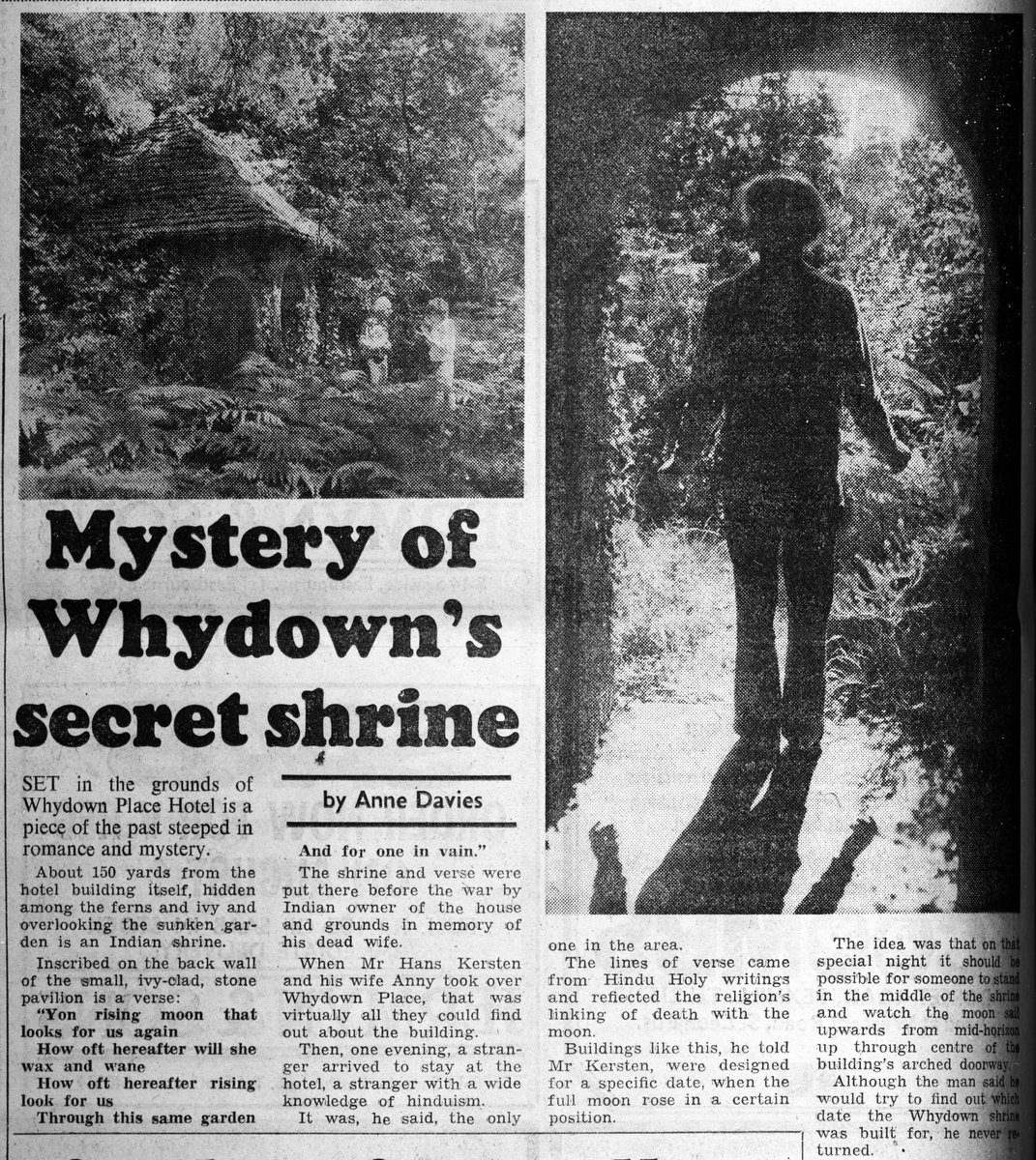 AnnieBrassey's tweet photo. "Mystery of Whydown's secret shrine...In the meantime the moon will continue to rise and set, shining its light on a shrine for a lady whose name nobody knows." @BexhillObs 28.7.1979. #FolkloreSunday #Whydown #Bexhill #Sussex #Mystery #Moon #Shrine #History #1970s https://t.co/GFaeJEmBgp