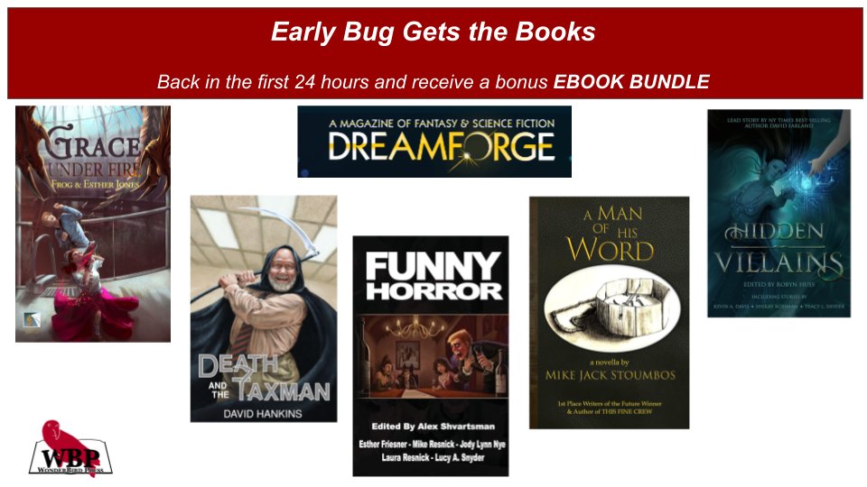 There's still time to get the bonus ebook bundle by backing the WonderBird Press Kickstarter: kickstarter.com/projects/mikej…
Bonus books from @ImpulsiveWalrus <a href="/_davidhankins/">David Hankins-Death and the Taxman</a> <a href="/AShvartsman/">Alex Shvartsman - Author, Kakistocracy</a> <a href="/KevinADavisUF/">Kevin A Davis</a> <a href="/DreamForgeMag/">DreamForgeMagazine</a> 
#ReadingCommunity #WritingCommunity #Kickstarter