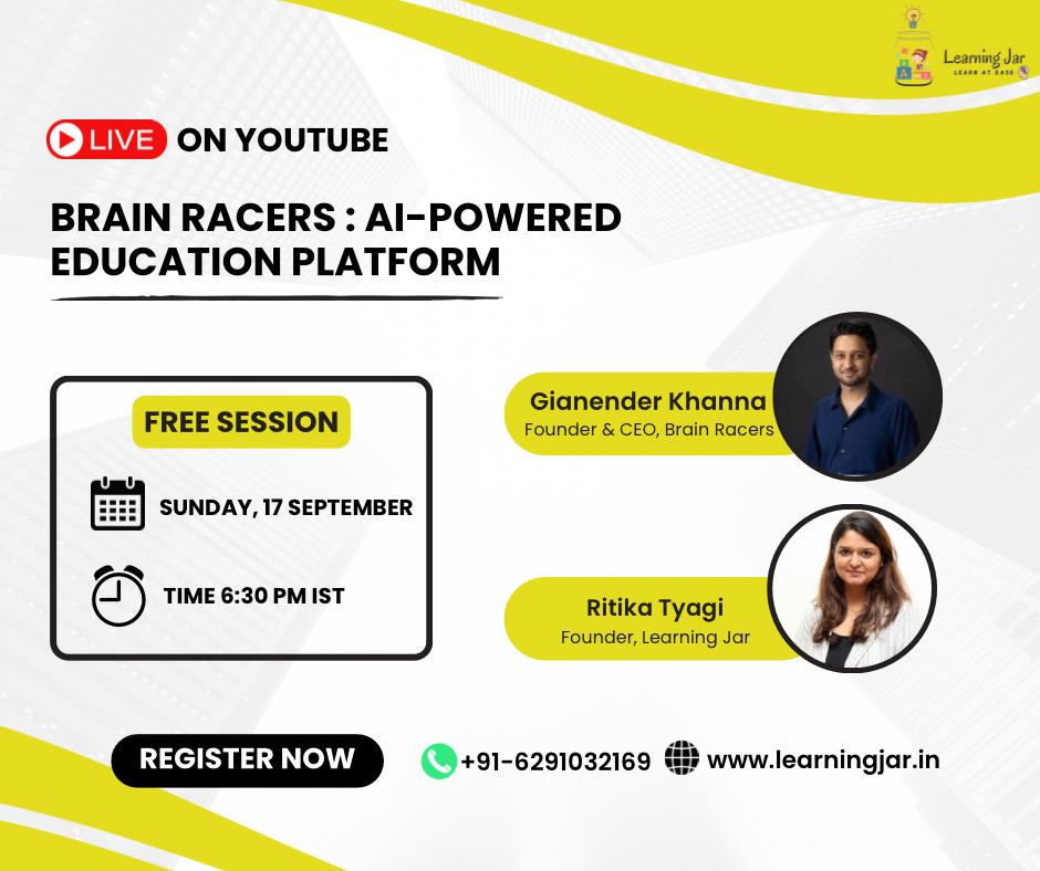 Going LIVE with <a href="/BrainRacers/">Brain Racers</a> at 6:30 PM IST
Join us here: youtube.com/watch?v=K8_edh…