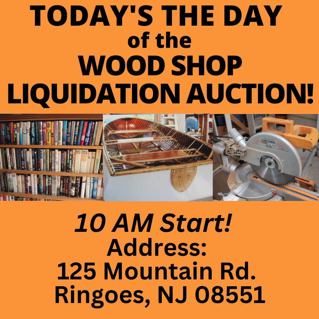 Our Wood Shop #Liquidation #Auction in Ringoes #NJ starts at 10AM TODAY! We're on site for previewing from 8AM - hope to see you there!
#woodshop #tools #powertools #handtools #books #boating #auctiontoday #hunterdoncountynj #flemingtonnj #NewJersey