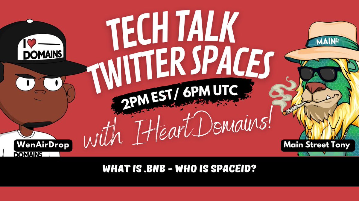 iheartdomains's tweet photo. I❤️Domains x $MainSt TECH Talk: What is .BNB - Who is SpaceID?

Have you heard of .BNB before? Join us as we dive into the Web3 Domain TLD and the naming service behind it, SpaceID @spaceid 

🗓️ Sept 20 1:00 PM UTC-5

Twitter Spaces Link 🐦
https://t.co/tMGSwDoDXB https://t.co/Cm0H2XTWOg