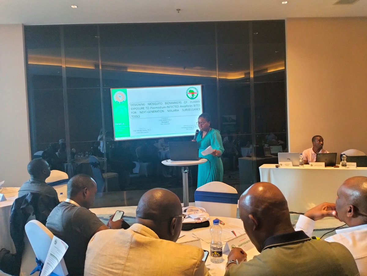 Tessy-Koko Kulu giving a presentation on the tittle "Designing mosquito Biomarker of Human Exposure to Plasmodium infected Anopheles Bites for Next Generation Malaria Surveillance" at the ongoing Entomological Surveillance Program Meeting #Pamca2023 #AddisAbaba