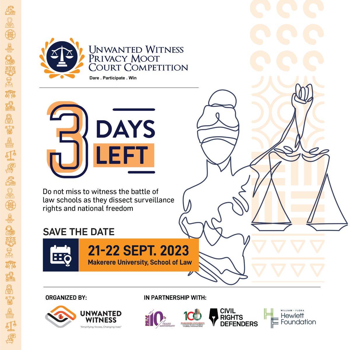 UW Privacy Moot Court Competition (@privacymoot) on Twitter photo Only 3 days๐ฉ until the clash of intellect at #UWPrivacyMoot2023. 15 Ugandan universities, but who will claim the ultimate prize? ๐
Join us this Thu & Fri <a href="/Makerere/">Makerere University</a> Law School mooters unravel #privacy rights & #nationalsecurity, delving into their impact on individual #freedom. Only 3 days๐ฉ until the clash of intellect at #UWPrivacyMoot2023. 15 Ugandan universities, but who will claim the ultimate prize? ๐
Join us this Thu & Fri <a href="/Makerere/">Makerere University</a> Law School mooters unravel #privacy rights & #nationalsecurity, delving into their impact on individual #freedom.