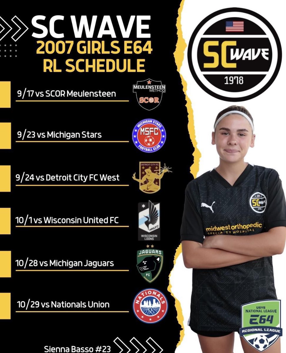 First E64 game today— 11am against SCOR in Appleton! Excited for today and these next few upcoming games (shown below) to see what a new league has in store. <a href="/IanBennett26/">Ian Bennett</a> <a href="/coach_djc_mksc/">Daniel Carpenter</a> <a href="/SCWave07Girls/">SC Wave U19 Girls NAL</a> <a href="/SCWAVEROC/">SC WAVE</a> <a href="/TopDrawerSoccer/">TopDrawerSoccer</a> <a href="/PrepSoccer/">Prep Soccer ⚽️</a> <a href="/ImCollegeSoccer/">College Soccer Truth ™</a>