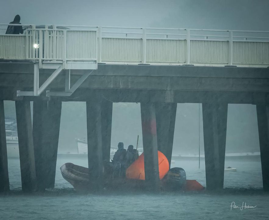 Sheltering from rain, thunder and lighting at Hayling Island Bridge.

The HISC Round Hayling Challenge has started after a delay for the heavy Rain and Thunder &amp; Lightning to pass through.