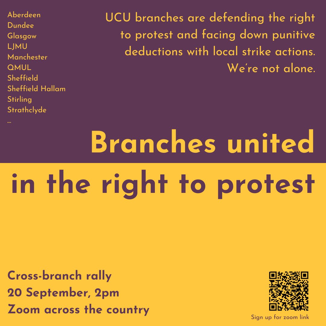 Managements up and down the country are trying to make <a href="/ucu/">UCU</a> members feel verrrrrrry isolated through disproportionate deductions.

So we're teaming up. The financial intimidation isn't normal, and we all know it. Join us on Wednesday at 2pm? us02web.zoom.us/meeting/regist… 
#ucuRISING