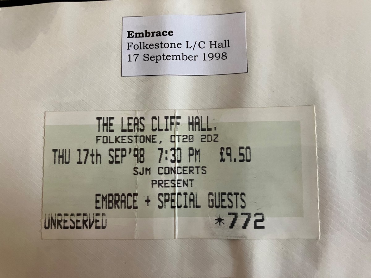 #OnThisDay 25 years ago my first ever gig @embrace at @leascliffhall Folkestone still have the ticket stub too!