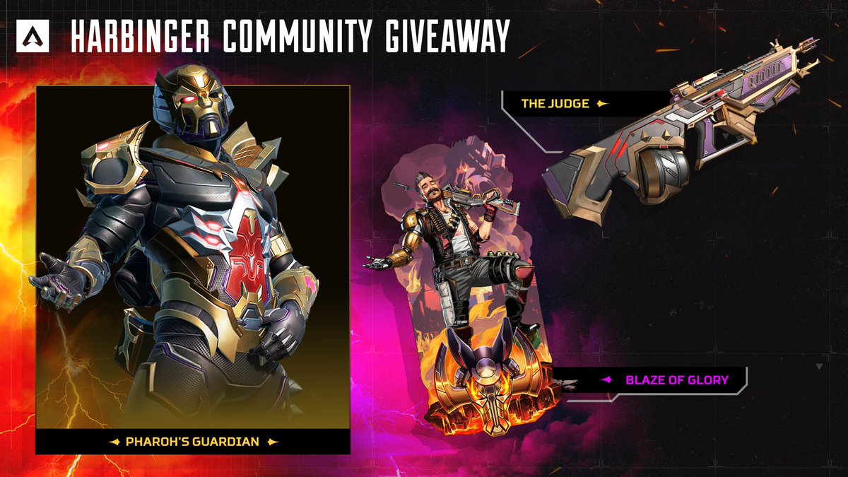 AmbushAB's tweet image. APEX FUSE GIVEAWAY! 🔥

Would you like a chance to win the #ApexLegends Harbinger collection? #AD 

To win please make sure to:
- Follow: @AmbushAB 
- Like + rt 
- Tag a friend! 

Good luck! Winner will be chosen 9/21
Thank you @PlayApex @EA ✨