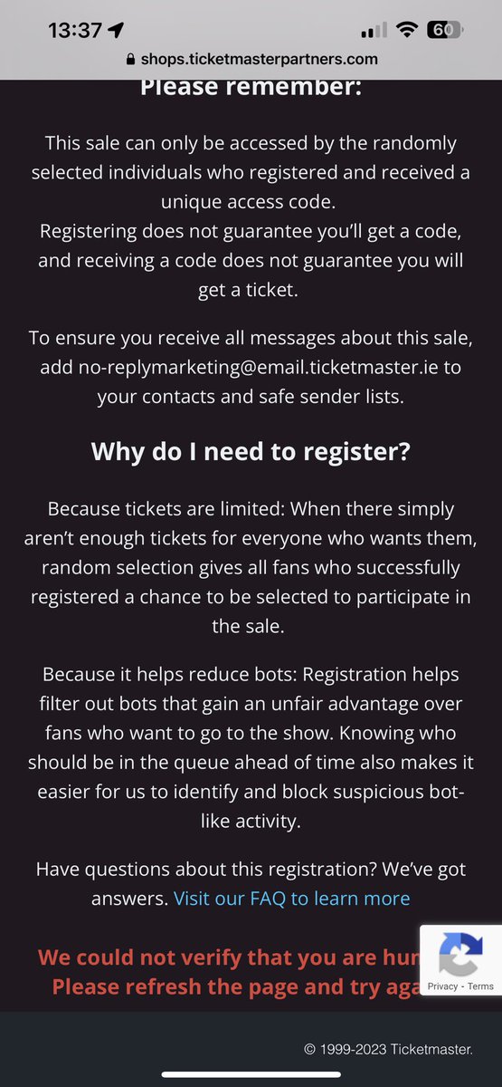 conorburke's tweet photo. @TicketmasterIre can you help me get past this issue of not being able to verify that I’m human? Thank you https://t.co/N2IMq1WA2q