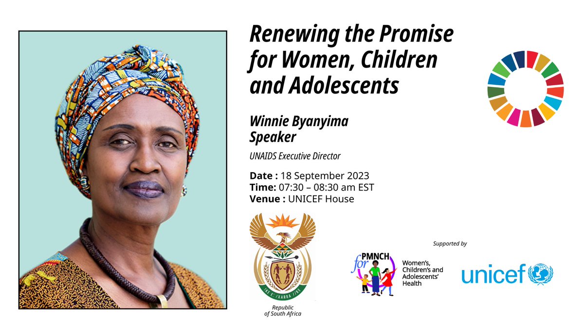 Winnie_Byanyima's tweet photo. We cannot reach the #SDGs if women, children &amp; adolescents are left behind—they're the pillars for a better future!
Lking fwd to join #UNGA78 High-level event Renewing the Promise for Women, Children &amp; Adolescents hosted by H.E. @CyrilRamaphosa 
Register👉🏾 https://t.co/GufOwZitpo https://t.co/NuWPRHIr2f